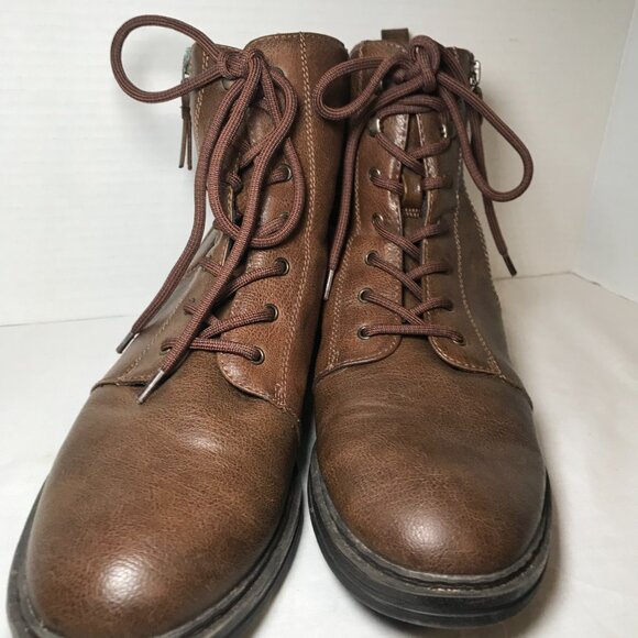 Baretraps Amy Sue Brown LaceUp Side Zip Ankle Boots Womens 10M Moto Combat Biker - Picture 6 of 9